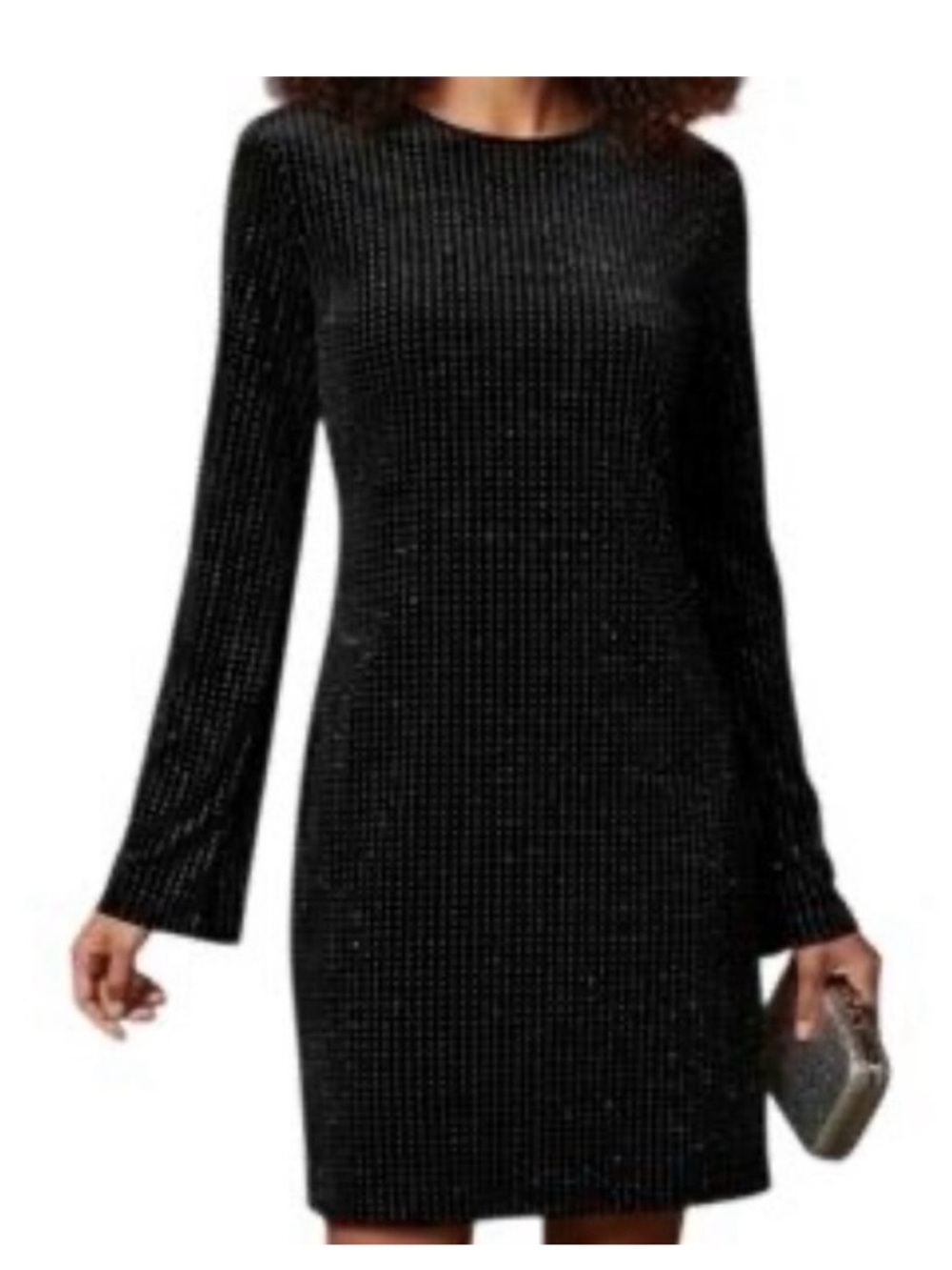 NWT Catherine Malandrino Black Long-Sleeve Sparkle Bodycon Dress